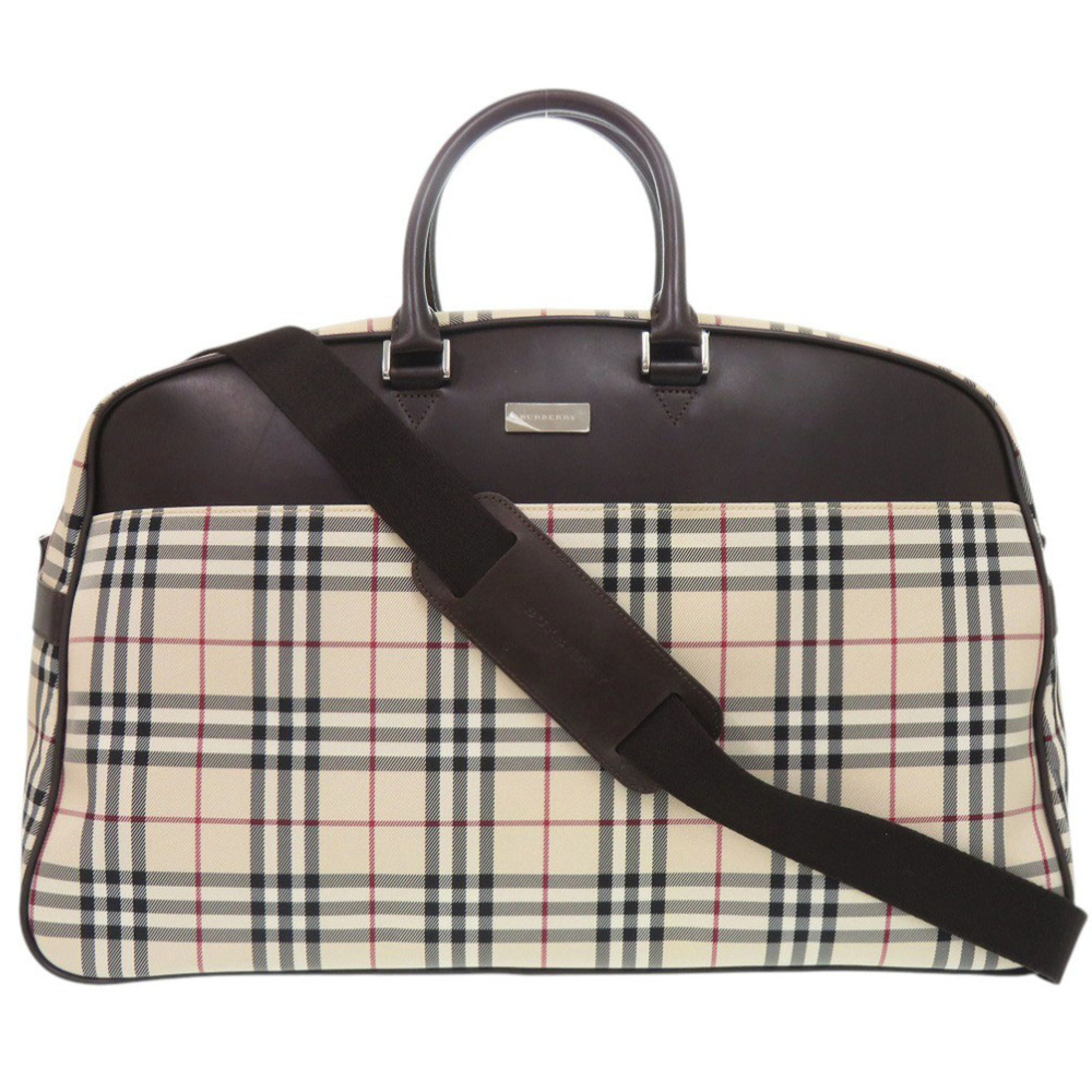 Burberry Nova Check 2-Way Canvas Leather Beige Boston Bag 1673BURBERRY
